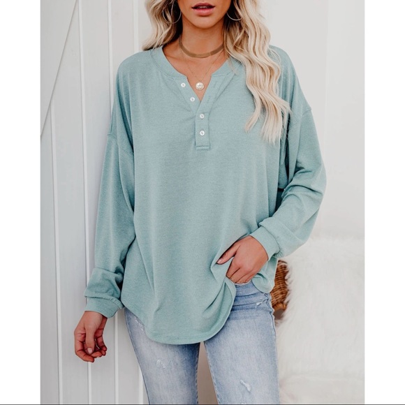 LAST ONE - MAGGIE RELAXED KNIT HENLEY TOP SAGE - Picture 10 of 10